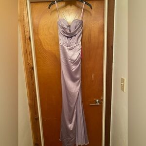 Purple lace up back spaghetti-strap front slip long prom dress
